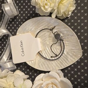 Calvin Klein NWT Black Hematite Gunmetal Dainty Slider Cuff Bangle